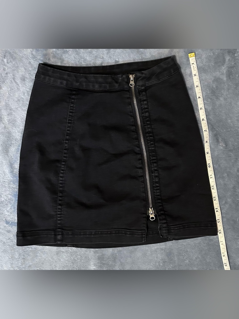 Free People Cotton Blend Black Zipper Front Mini Skirt
